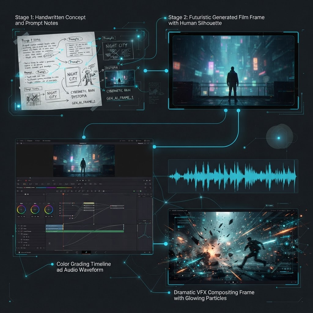 Visual board showing the stages of AI video production